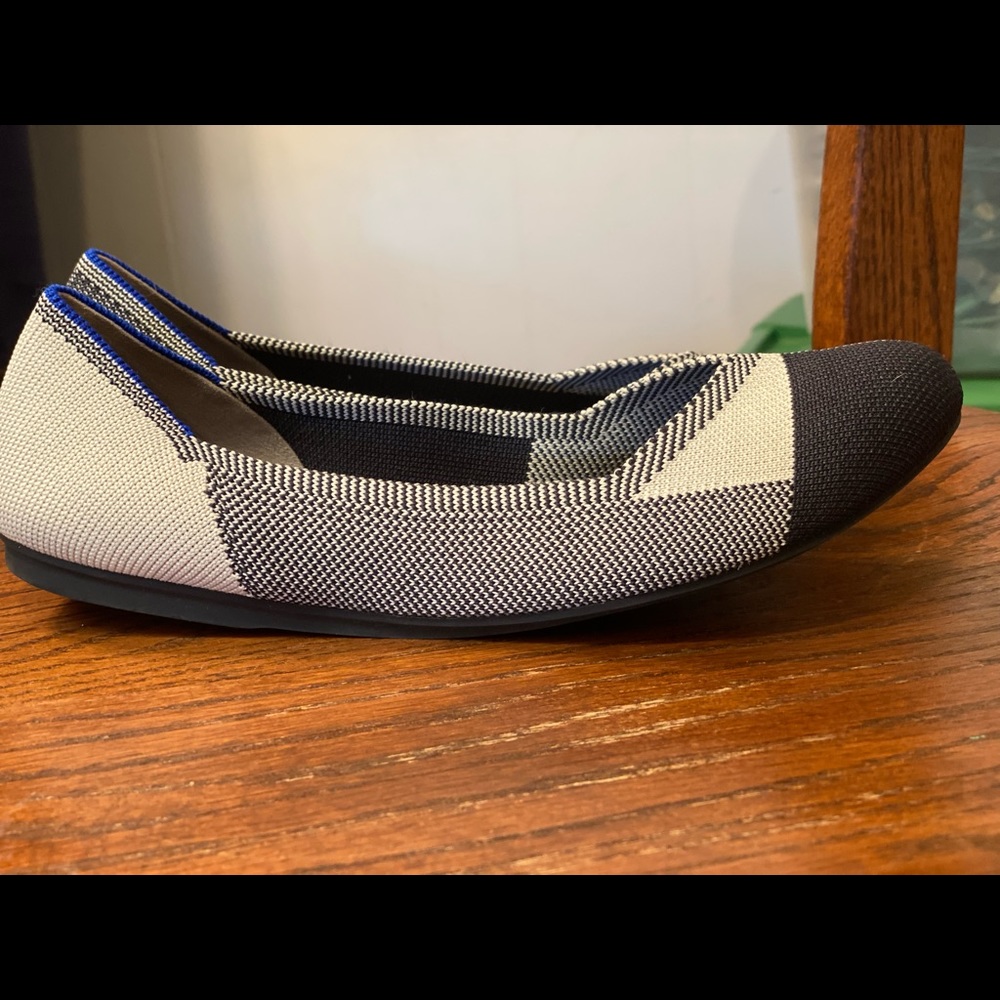 Captoe Rothy’s. Black and off white plaid.